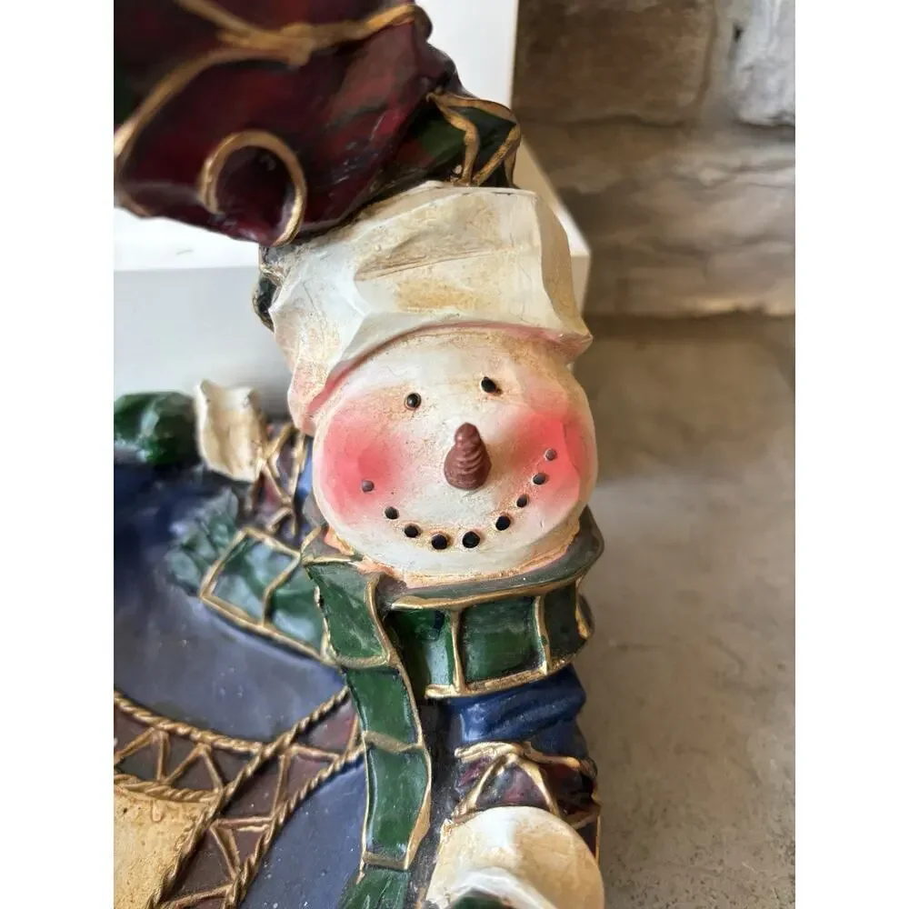 Vintage Christmas Snowman Decorative Candy Basket Centerpiece Resin 3D 90s Y2K
